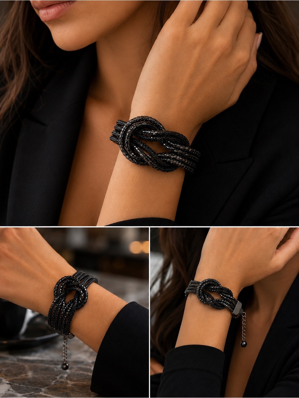 Black Mesh Knot Statement Bracelet